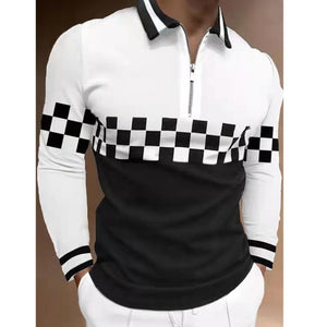 Black White Long Sleeve Polo Shirt