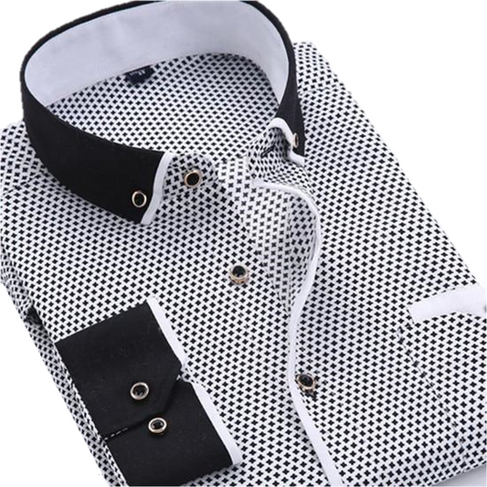 Men's Printed Square Collar Cotton Shirt