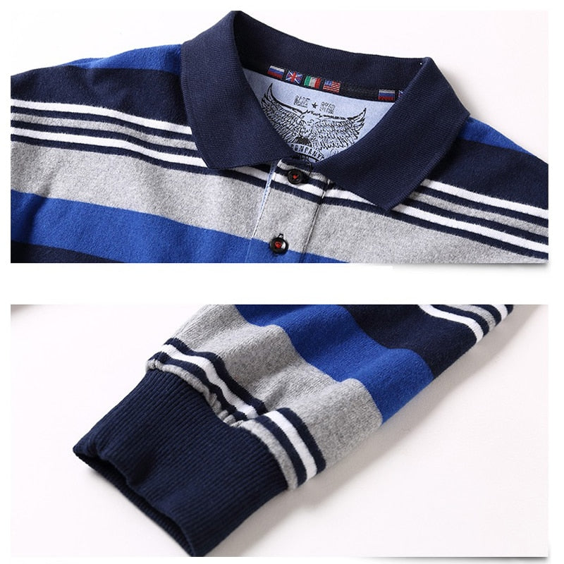 Men's Long Sleeved Striped Polo Shirt