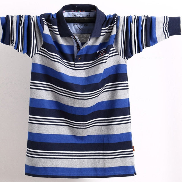 Men's Long Sleeved Striped Polo Shirt