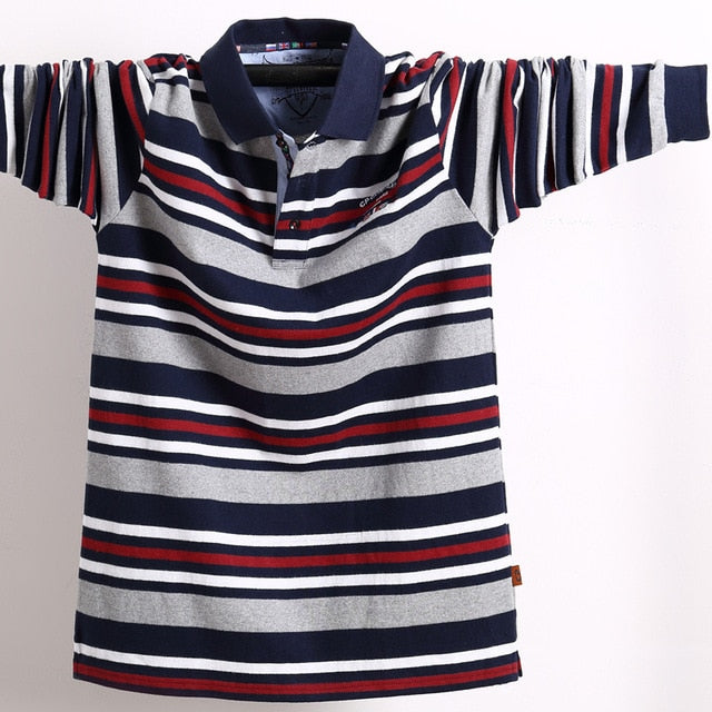 Men's Long Sleeved Striped Polo Shirt