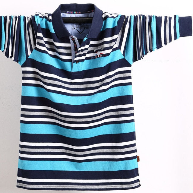 Men's Long Sleeved Striped Polo Shirt