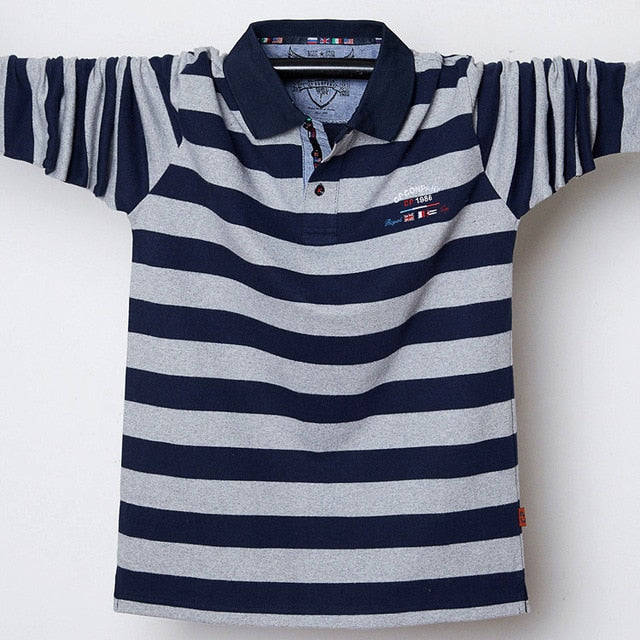 Men's Long Sleeved Striped Polo Shirt