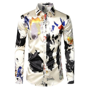 Men's Silk Splashing Ink Print Shirt