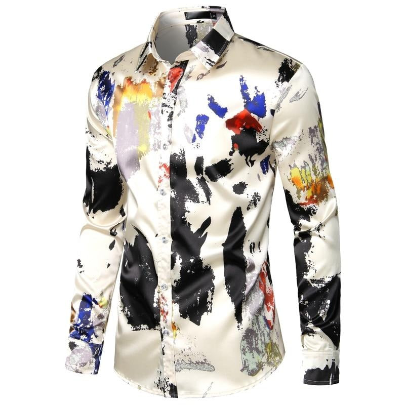 Men's Silk Splashing Ink Print Shirt