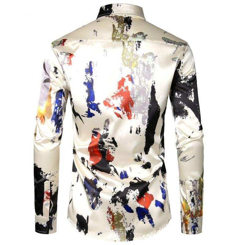 Men's Silk Splashing Ink Print Shirt