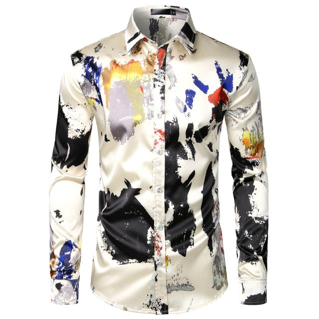 Men's Silk Splashing Ink Print Shirt