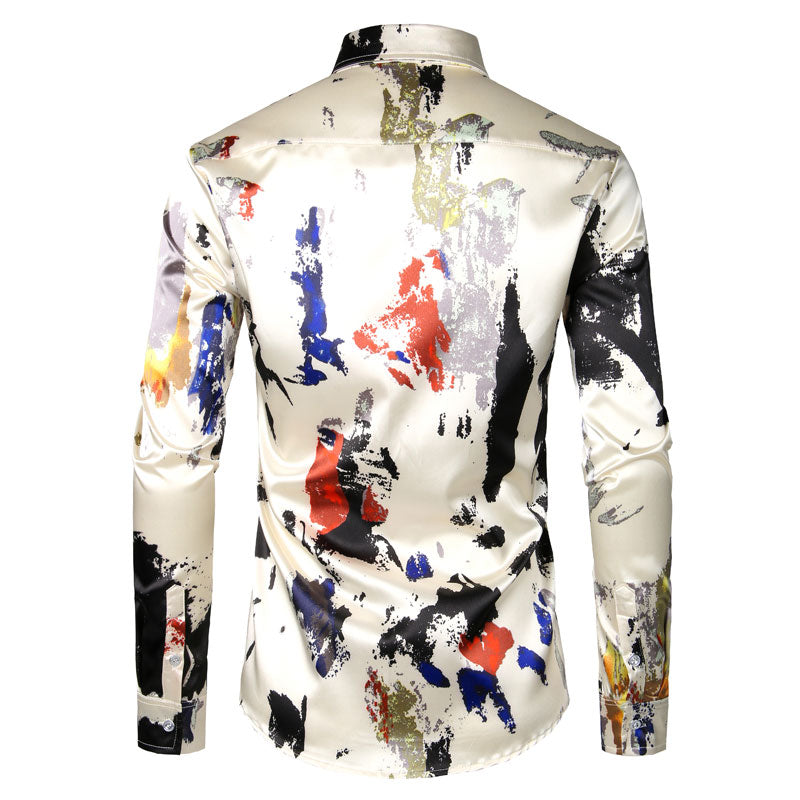 Men's Silk Splashing Ink Print Shirt