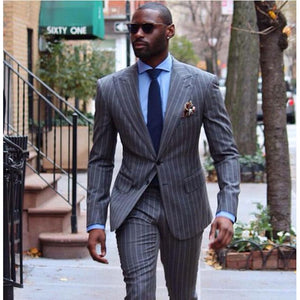 Men Stripe Business Suit Set