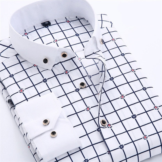 Men's Printed Square Collar Cotton Shirt