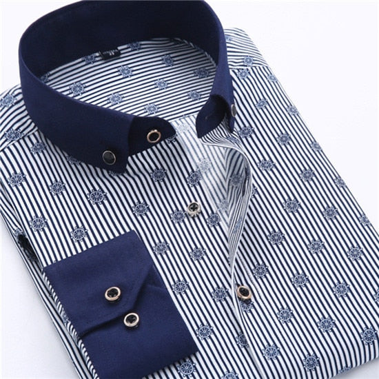 Men's Printed Square Collar Cotton Shirt