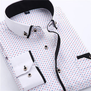 Men's Printed Square Collar Cotton Shirt