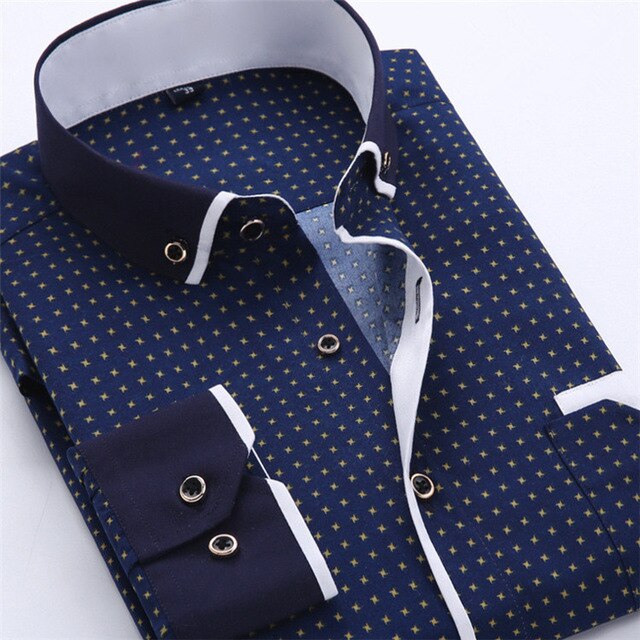 Men's Printed Square Collar Cotton Shirt