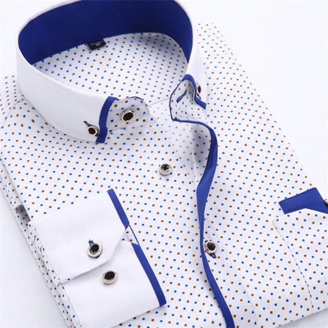 Men's Printed Square Collar Cotton Shirt