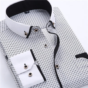 Men's Printed Square Collar Cotton Shirt