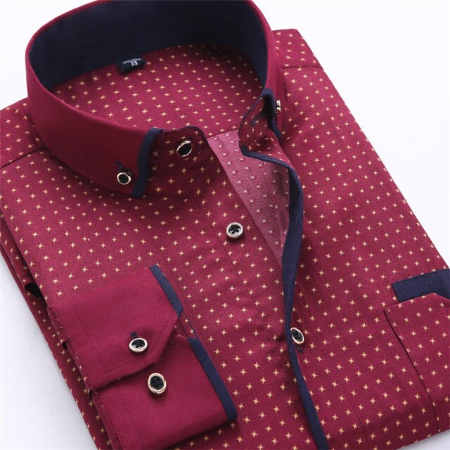 Men's Printed Square Collar Cotton Shirt