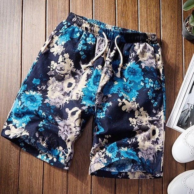 Summer 2020 Casual Shorts Men Floral Printed  Men Shorts Men Shorts Streetwear Cotton Linen Beach Fashion