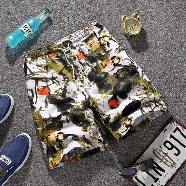 Summer 2020 Casual Shorts Men Floral Printed  Men Shorts Men Shorts Streetwear Cotton Linen Beach Fashion