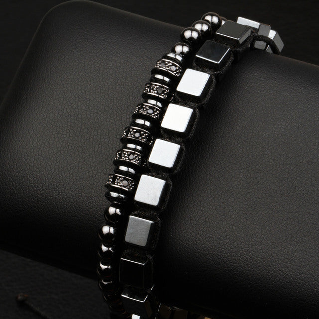 Classic Bracelet Square Hematite Wave Bangle