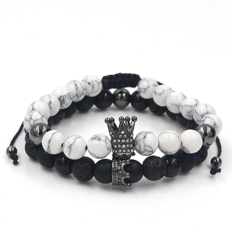 Crown Charms Stone Beads Men Couple Bracelets Jewelry