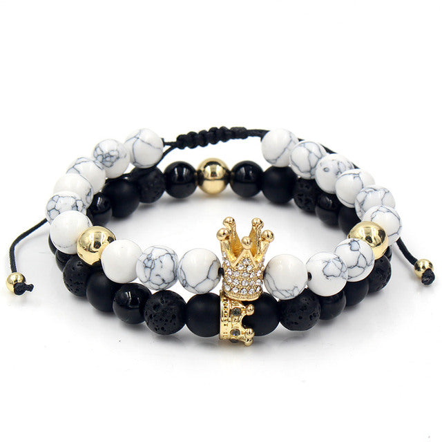 Crown Charms Stone Beads Men Couple Bracelets Jewelry