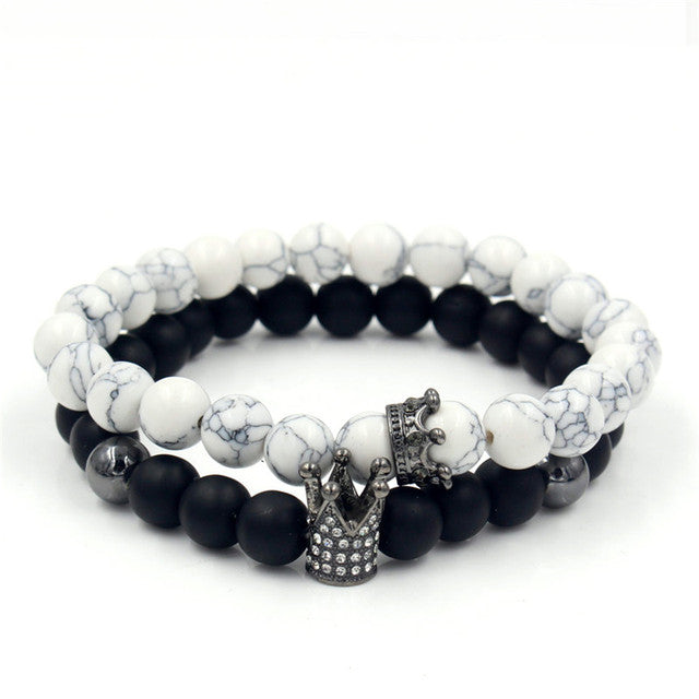 Crown Charms Stone Beads Men Couple Bracelets Jewelry