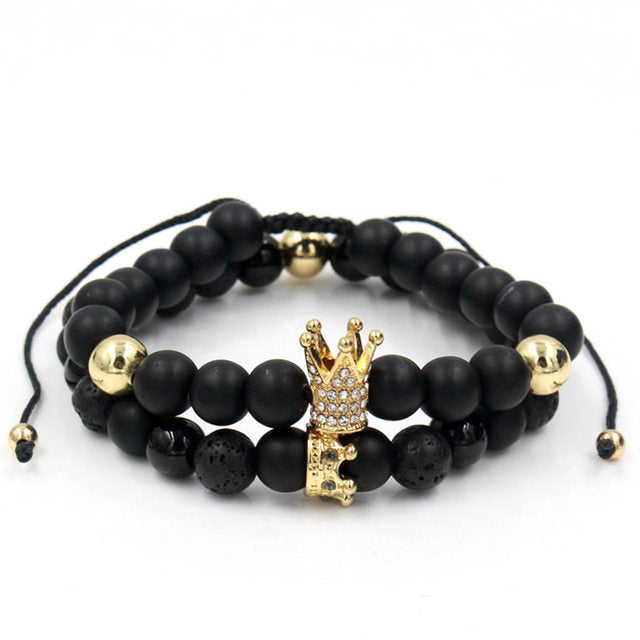 Crown Charms Stone Beads Men Couple Bracelets Jewelry