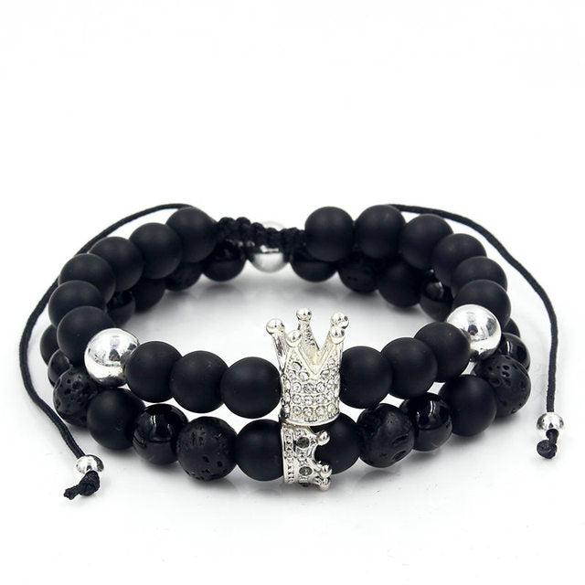 Crown Charms Stone Beads Men Couple Bracelets Jewelry