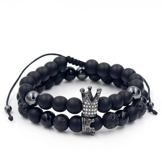 Crown Charms Stone Beads Men Couple Bracelets Jewelry