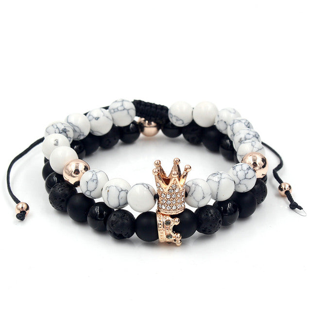 Crown Charms Stone Beads Men Couple Bracelets Jewelry