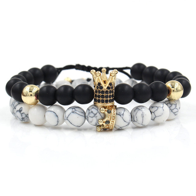 Crown Charms Stone Beads Men Couple Bracelets Jewelry