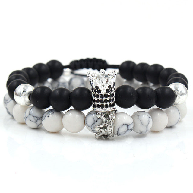 Crown Charms Stone Beads Men Couple Bracelets Jewelry