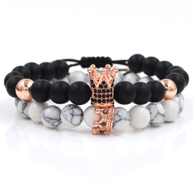 Crown Charms Stone Beads Men Couple Bracelets Jewelry