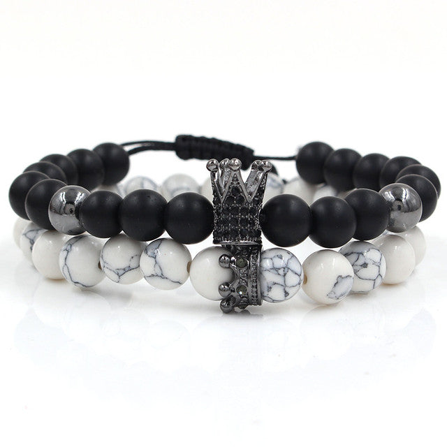 Crown Charms Stone Beads Men Couple Bracelets Jewelry