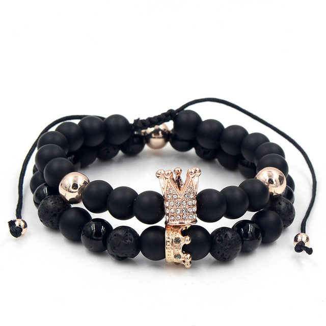 Crown Charms Stone Beads Men Couple Bracelets Jewelry