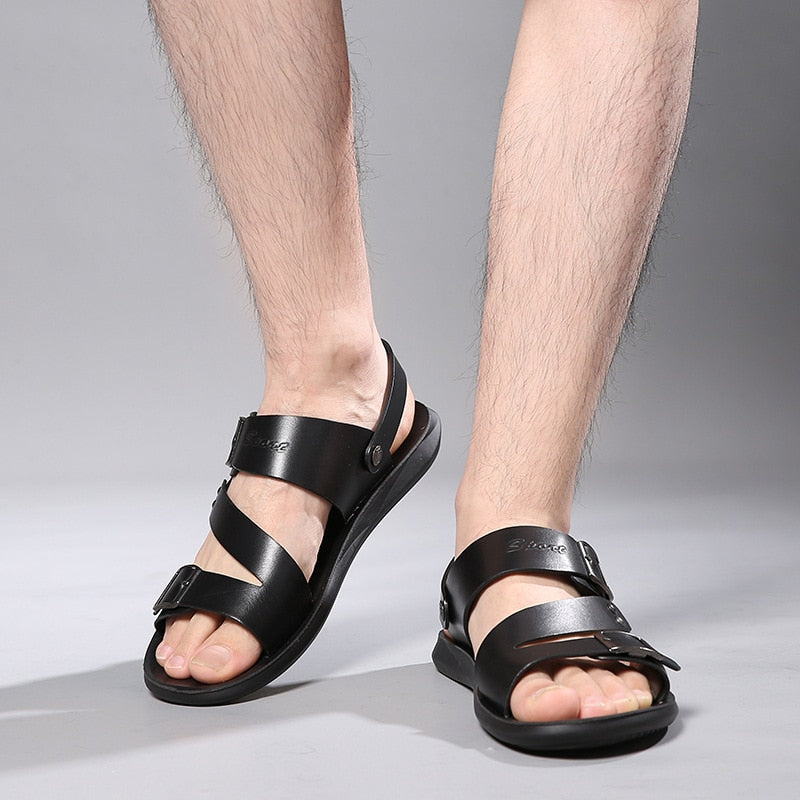 BreezeWalk™ - Men's Genuine Leather Barefoot Sandals Black / 7.5 ...