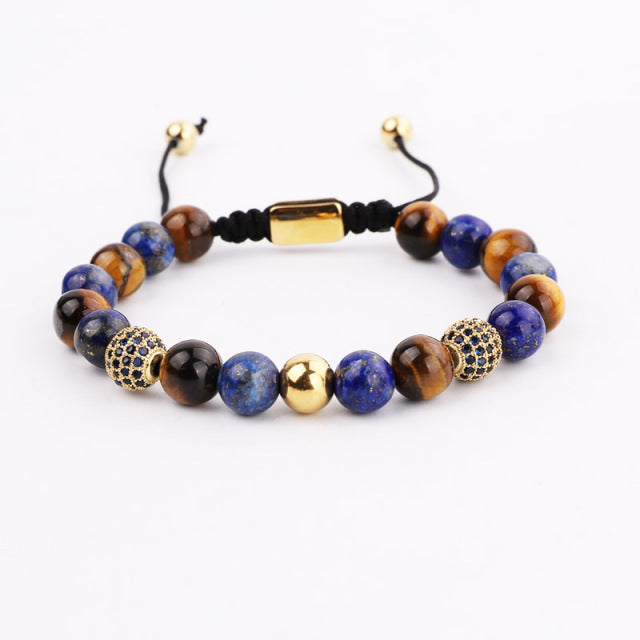 Gold Stainless Steel Bracelet with Roman Tiger Eye Stone