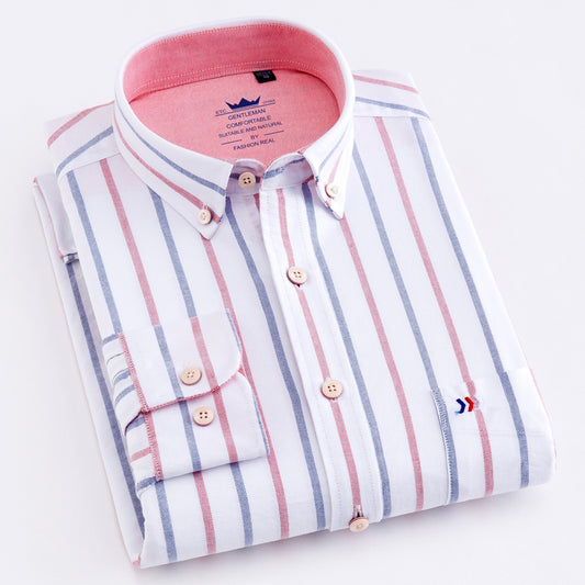 Men Casual 100% Cotton Oxford Striped Shirt