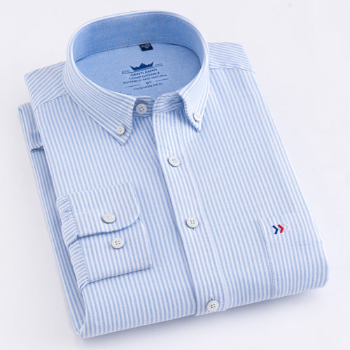 Men Casual 100% Cotton Oxford Striped Shirt