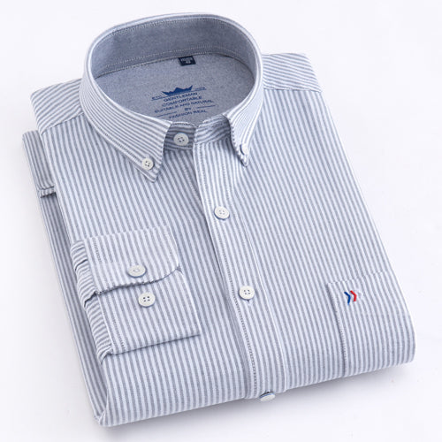 Men Casual 100% Cotton Oxford Striped Shirt