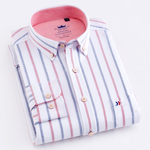 Men Casual 100% Cotton Oxford Striped Shirt