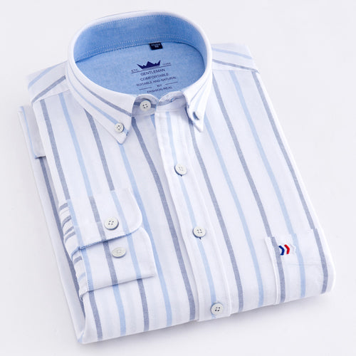 Men Casual 100% Cotton Oxford Striped Shirt