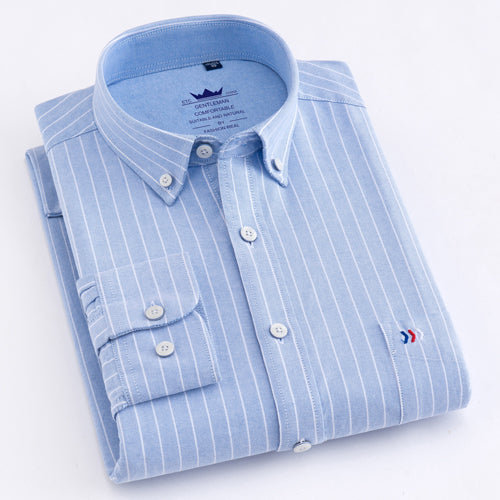 Men Casual 100% Cotton Oxford Striped Shirt