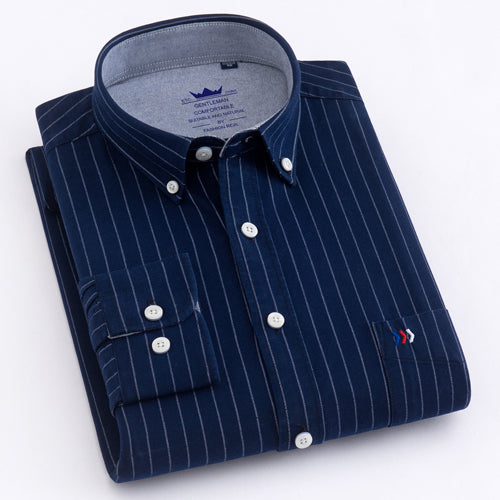 Men Casual 100% Cotton Oxford Striped Shirt