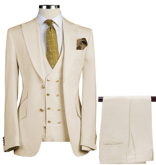 Uchehi  Suit 3 Pieces Slim Fit Business Suit Set Wedding Suit Blazer+Pants+Vest