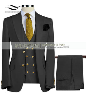 Uchehi  Suit 3 Pieces Slim Fit Business Suit Set Wedding Suit Blazer+Pants+Vest