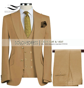 Uchehi  Suit 3 Pieces Slim Fit Business Suit Set Wedding Suit Blazer+Pants+Vest