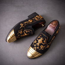 Load image into Gallery viewer, Gold Top Italian Handmade Velvet Loafers
