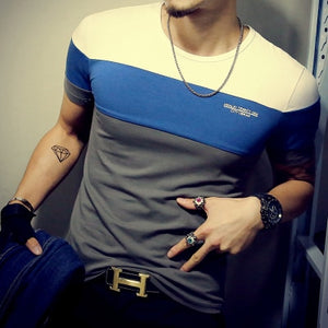 Men Cotton Casual Patchwork Short Sleeve Shirt