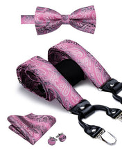 Load image into Gallery viewer, Paul Luxury Silk Men&#39;s Vintage Elastic Suspenders,Bow Tie Set
